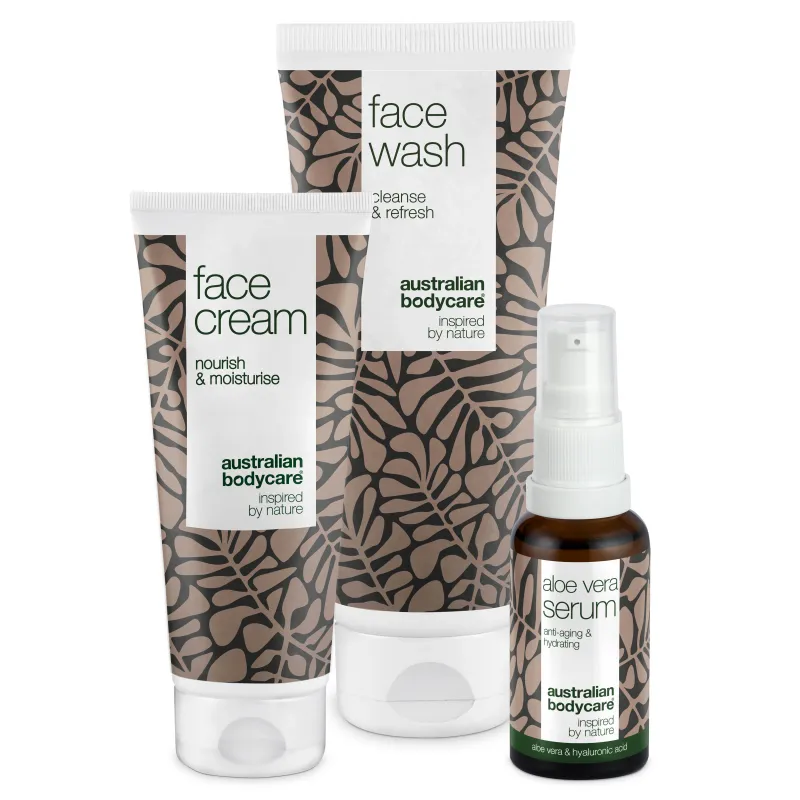 Sæt til rynker og dehydreret hud â 3 Anti Age produkter til tør hud: ansigtsrens, Aloe Vera Serum og creme