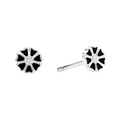 Lund mini Marguerit ørestikker i Sølv med sorte Margueritter - 5 mm