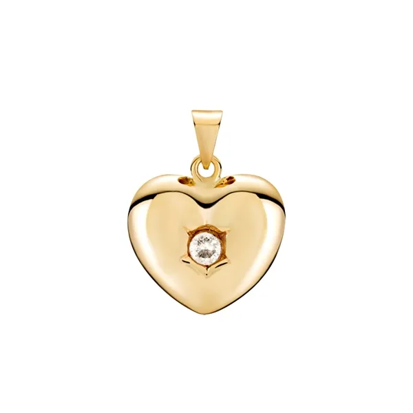 Vedhæng i 14 kt. Guld med Hjerte og Zirkonia -12 x 14 mm