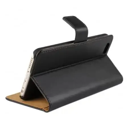 Læder cover med kreditkortholder til iPhone 5/5S/SE. Sort.