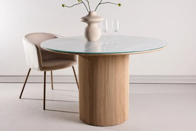 Vind Härön, Spisebord,ø120x75 cm - MDF Natur / Hærdet Glas FSC 100%