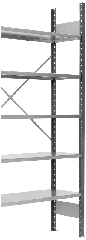 Lagerreol 250×100×50cm, åben gavl, følgesektion
