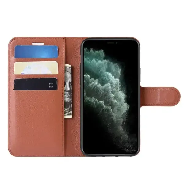 iPhone 11 cover & stander med kreditkortholder. Brun.