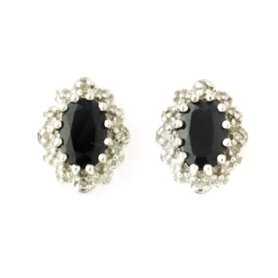 Ørestikker i 14 kt. Hvidguld med Safir og Diamanter