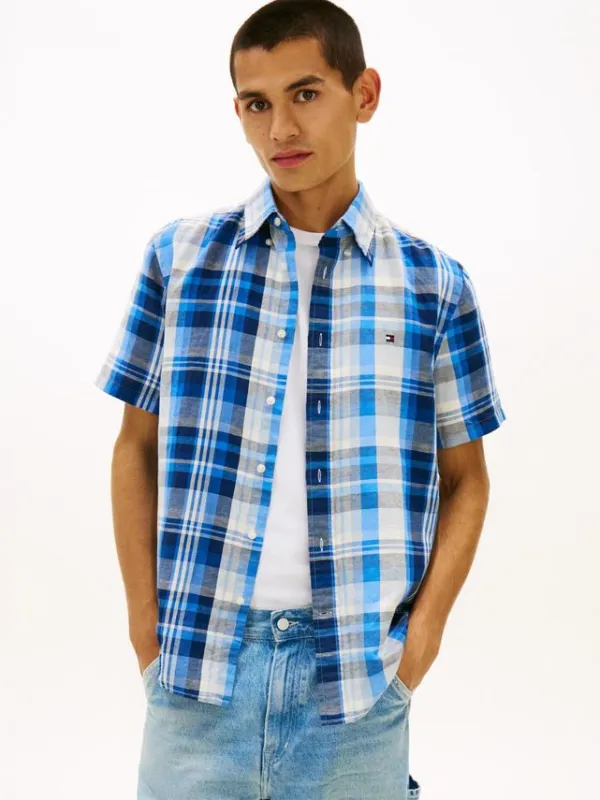 LINEN BLEND CHECK PLAID S/S