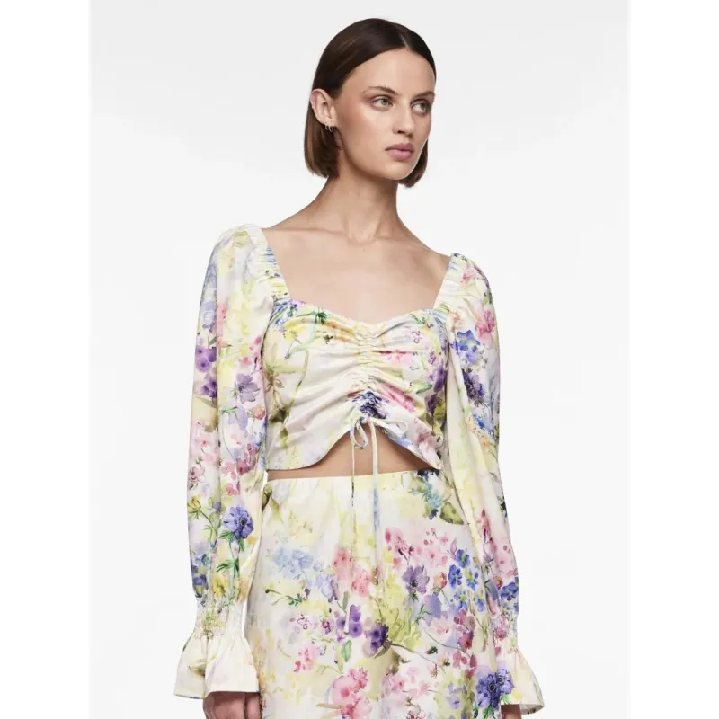 PIECES dame top PCMARI - Cloud Dancer FLOWERS