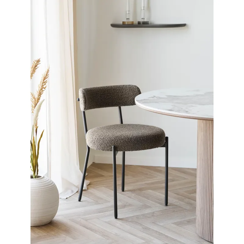 House Nordic  -  Badalona Spisebordsstol, brun bouclé m. sorte ben, sæt af 2 stk.