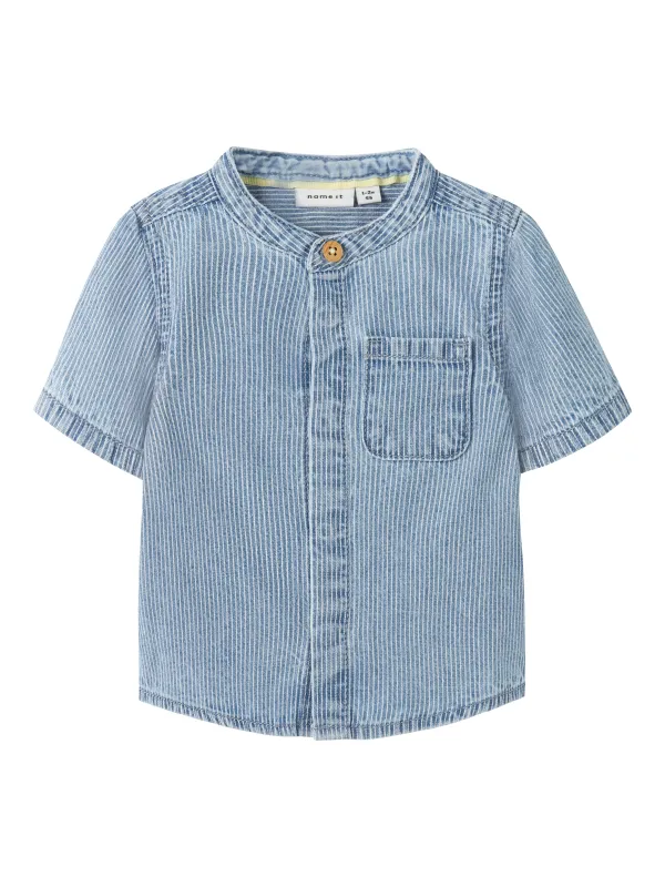 Name It Leo - Stripe Denim SS Shirt - Light Blue Denim - 62 cm