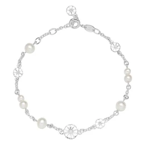Lund Marguerit Armbånd i Sølv med Ferskvandsperler - 17 til 19 cm