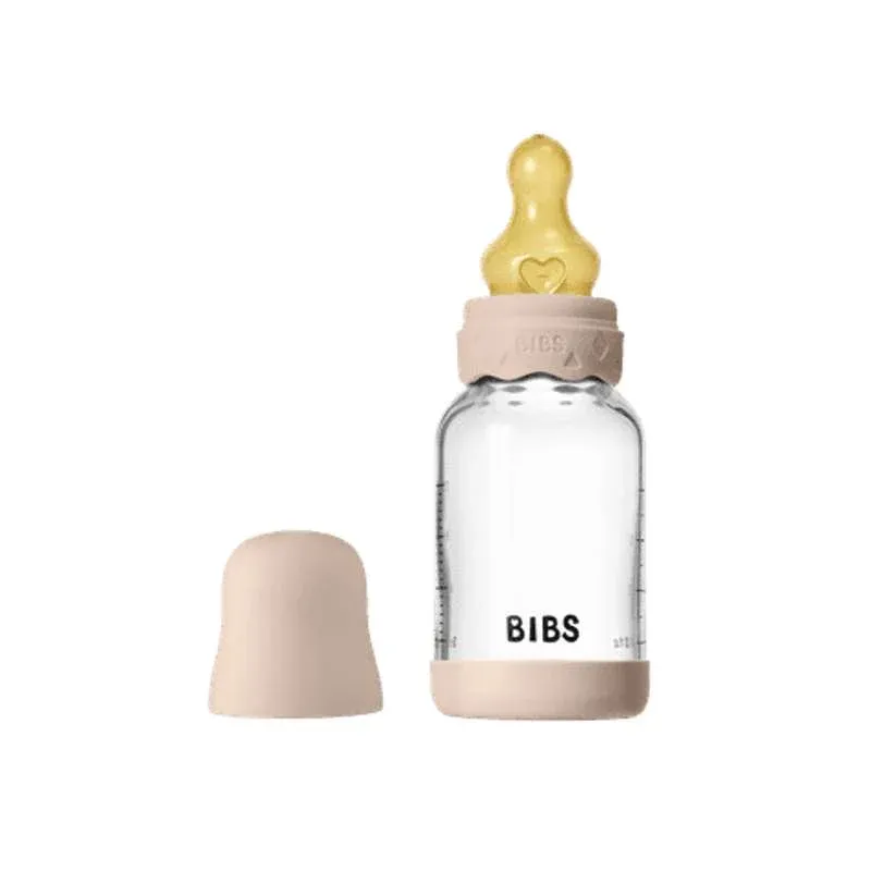 BIBS Bottle - Sutteflaskesæt - Glas - Boheme - Naturgummi/Slow Flow/Rund - 120ml - Blush