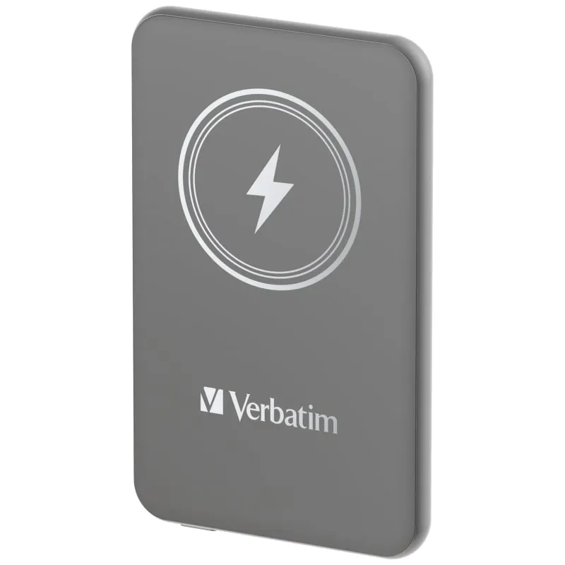 Verbatim Charge 'n' Go Powerbank. Magnetisk Trådløs Powerbank. 5000mAh. Grå