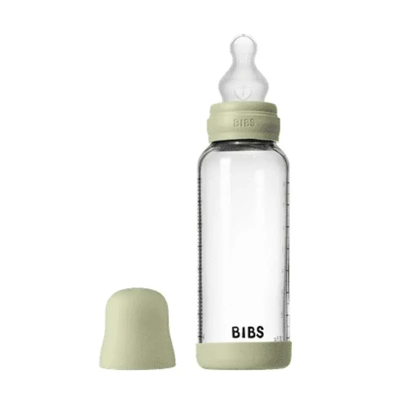 BIBS Bottle - Sutteflaskesæt - Glas - Silikone/Medium Flow/Rund - 240ml - Sage