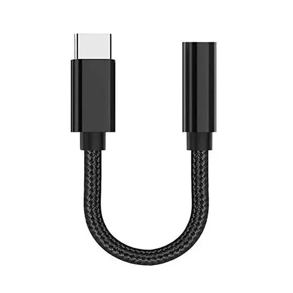 USB-C Earphone adapter med flettet ledning. USB-C til minijack.
