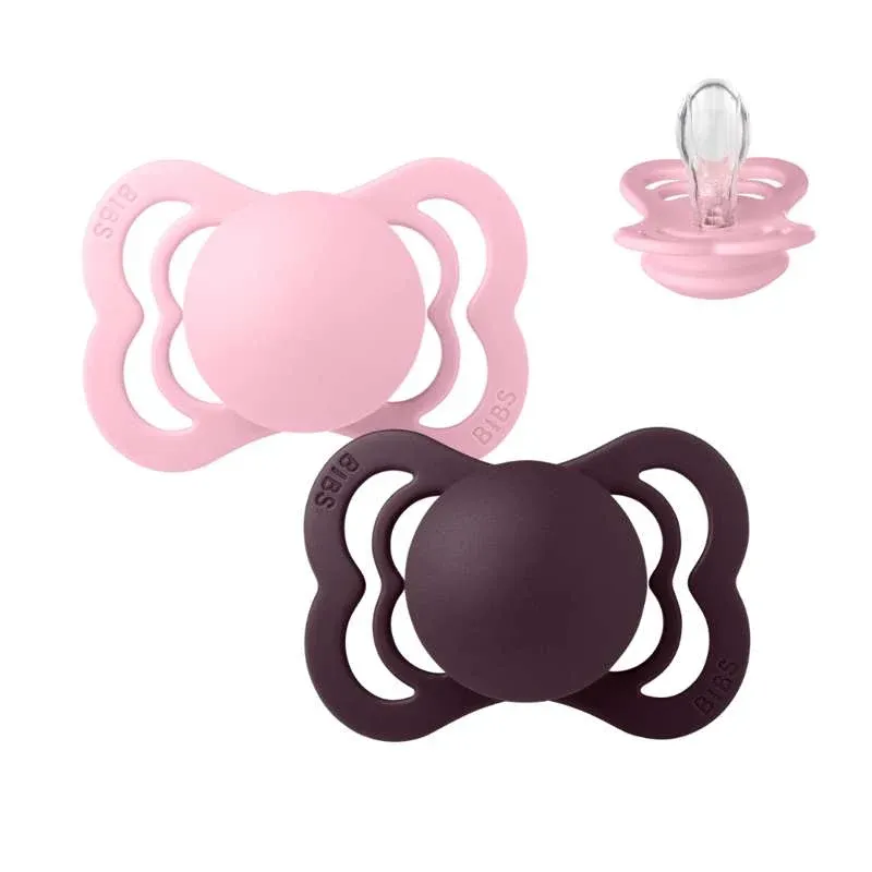 BIBS Symmetrisk Supreme Sut - 2-Pak - Str. 1 - Silikone - Baby Pink/Plum