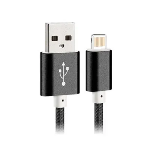 Flettet lightning kabel til iPhone & iPad. 1 m. Sort.