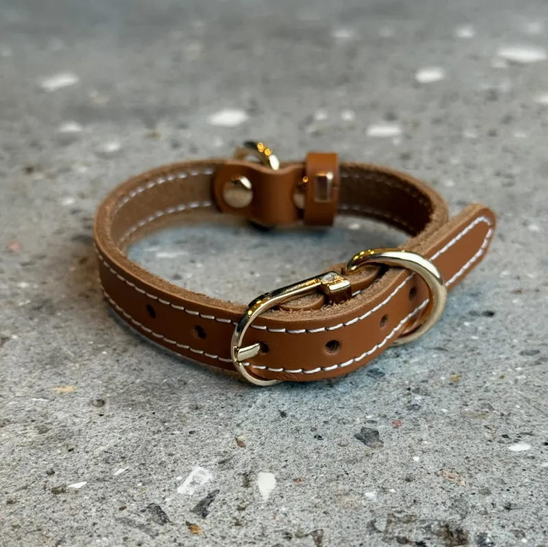 Hundehalsbånd / cognac læder - XL