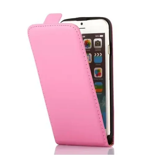 Læder top-flip cover til iPhone 6/6S. Pink.