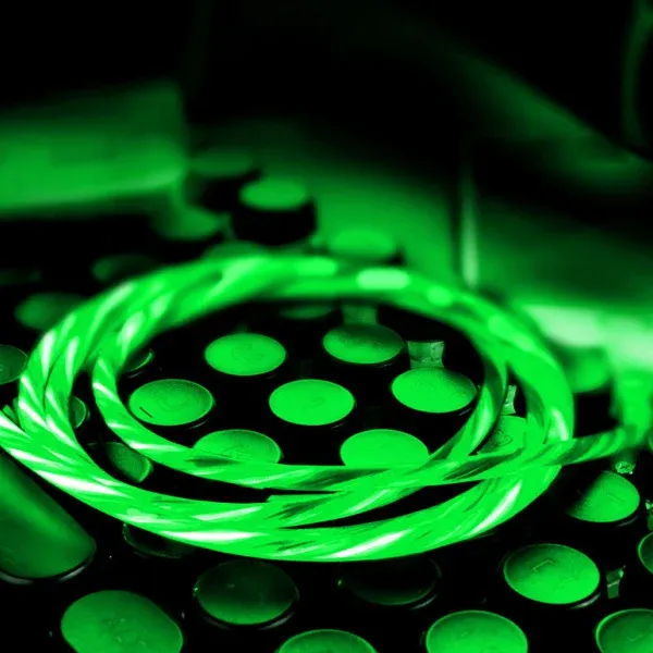 LED lys Lightning-USB Datakabel. 1 m. Grøn.