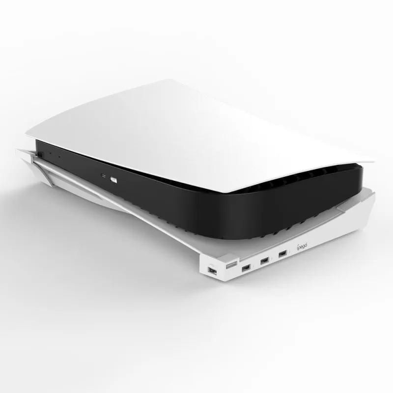 USB Hub og Horisontal stander Til PS5. Udvid til 4x USB porte. iPega. Sort