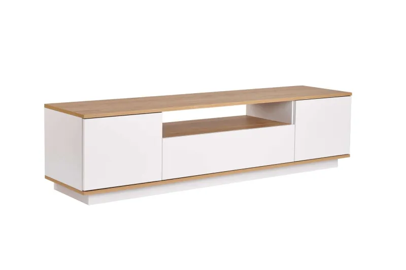 NORDVÄRK Veramont TV-bord, m. 3 låger, 1 hylde - hvid og Cadiz Oak melamin (180x44,5)