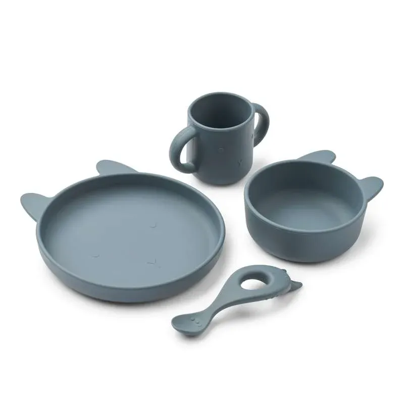 Liewood Vivi Baby Spisesæt - 4 dele - Silikone - Rabbit/Whale Blue
