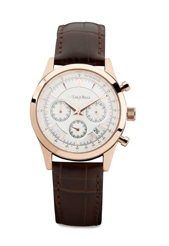 Luigi Ricci Eleganza X11 - Chronograph armbånds ur til kvinder & damer med rosa guld og læder rem
