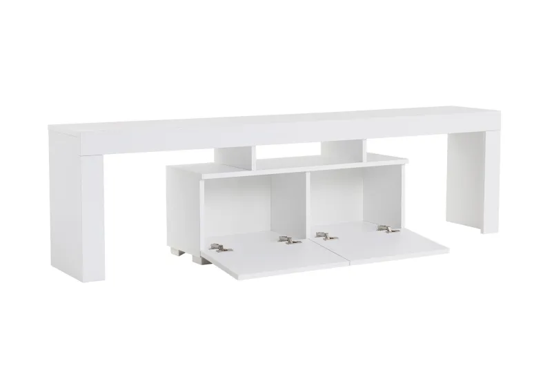 NORDVÄRK Enclave TV-bord, m. 2 låger og 3 åbne rum - hvid melamin (180x31,3)