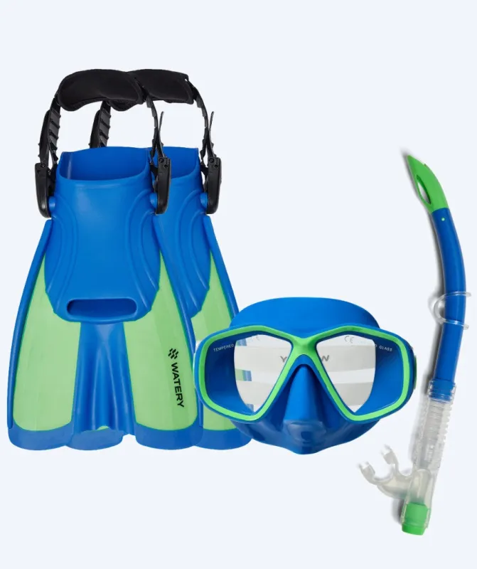 Watery snorkelsæt til børn (4-10) - Tropical - Blå/grøn - Snorkelsæt til børn (4-16 år)