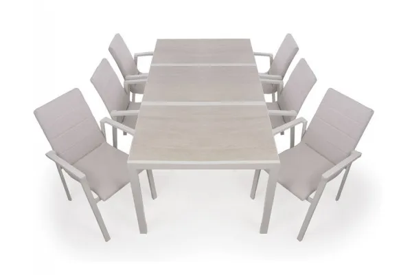 Fanø Fejø Keramik Havemøbelsæt - 90x195 cm - Gråhvid/Beige