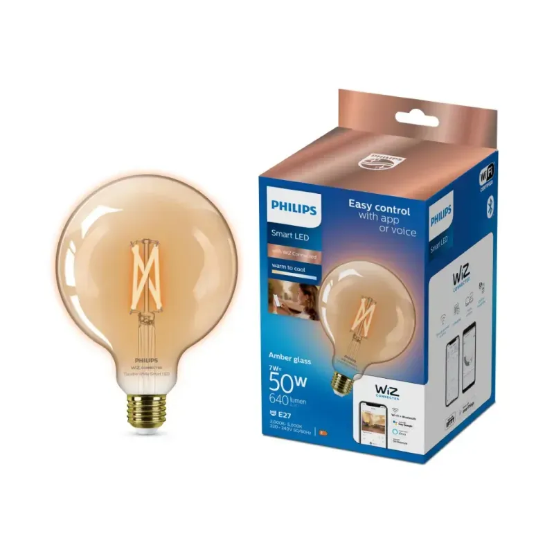 Philips Smart LED Tunable White Filament Stor Globepære G125 E27 Guld 50W 1-pak