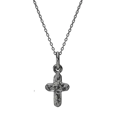 Collier i sort Sølv med Kors - 40 og 45 cm