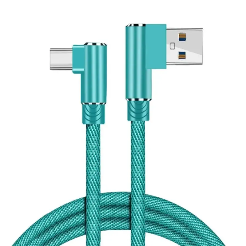 USB-C til USB-A Kabel  -  Flettet, Begge Stik Vinklet 90°, 3m (Pastel Grøn)