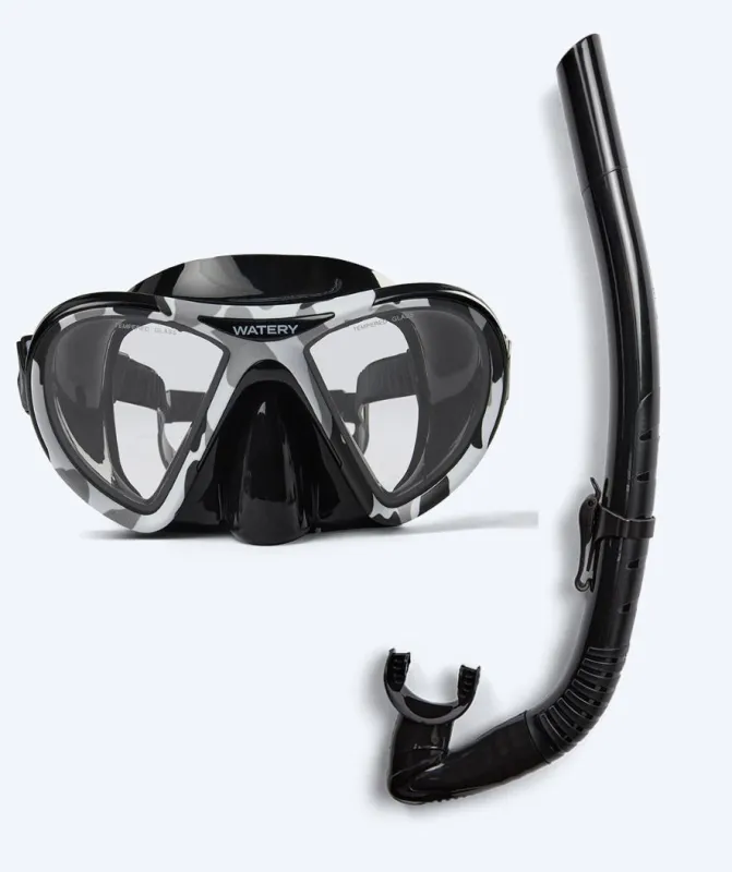Watery Combo snorkelsæt til voksne (fra 15 år) - Rudder Camo/Itzel - Sort - Snorkelsæt til voksne (+16 år)