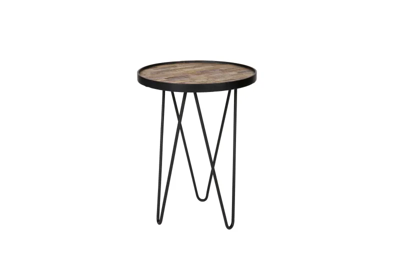 WOOOD Lev sidebord, rund - natur genanvendt teak og sort jern (Ø39)