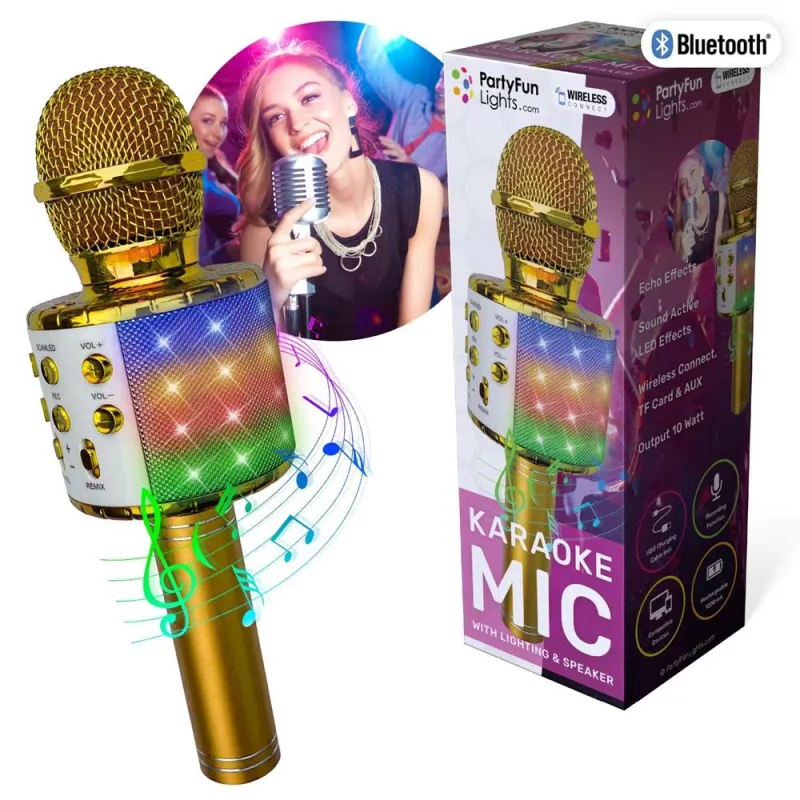 Gold Karaoke Mic med Lys + Højtaler