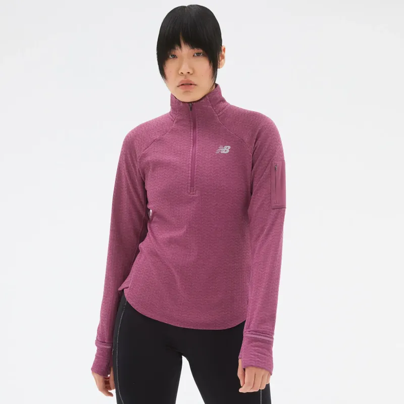 New Balance Heat Grid Half Zip Dame, raisin heather