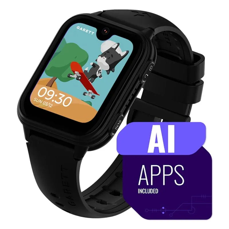 Garett Kids Vibe AI 4G Smartwatch til Børn  -  GPS, Videoopkald, SOS & WhatsApp  -  Sort