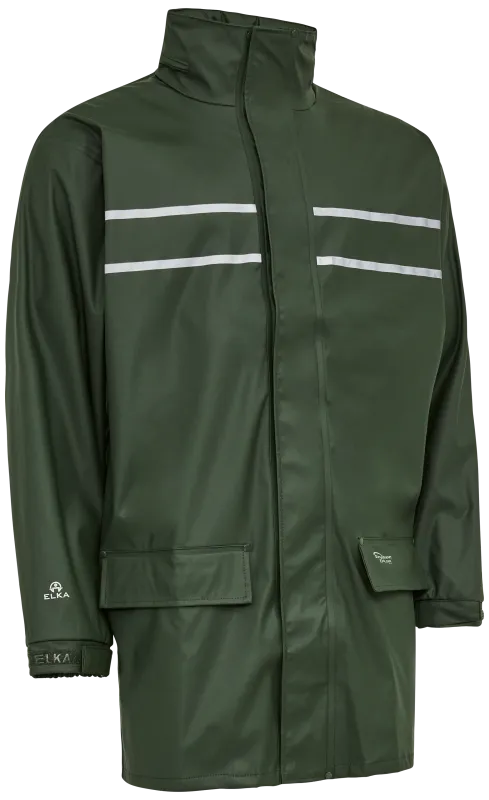Regnjakke m/refleksstriber PU 026301 oliven Str. 4XL