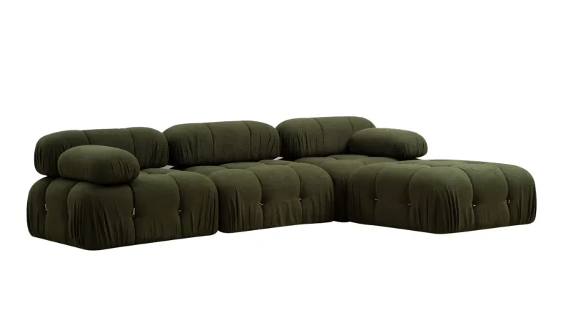 NORDVÄRK Bubble L1-O1-1R-PUF hjørnesofa - grøn polyester og mat sort plast