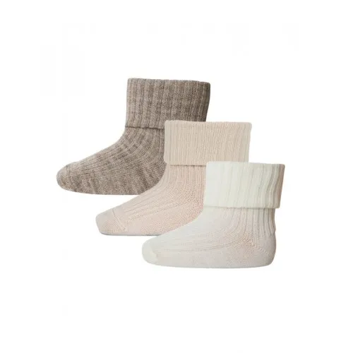 Baby Ankel Strømper I Merino Uld Med Ombuk, 3-pak 29/32 Soft Sand