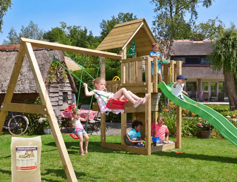 Jungle Gym - Legetårn Jungle Gym Cubby m/2-Swing Module 220, grøn rutschebane og 120 kg sand