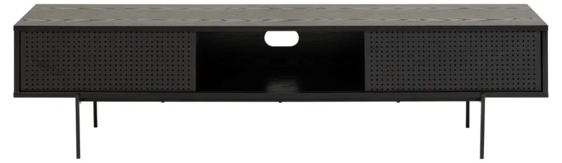 ACT NORDIC Angus TV-bord, m. 2 mesh skydelåger  - sort ask melamin og sort metal (180x40)