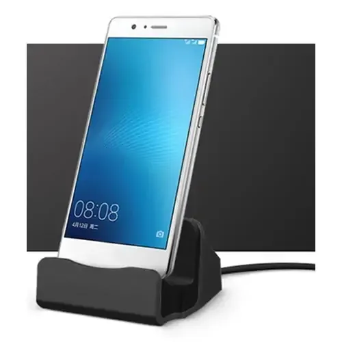Micro-USB dock. Bordlader med micro-usb. Sort.