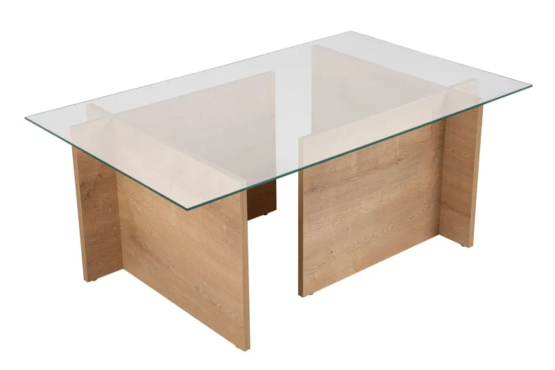 NORDVÄRK Vetrino sofabord, rektangulær - glas og Honning eg melamin (105x65)