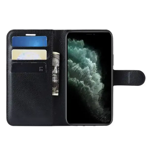 iPhone 12 / 12 Pro cover & stander med kreditkortholder. Sort.