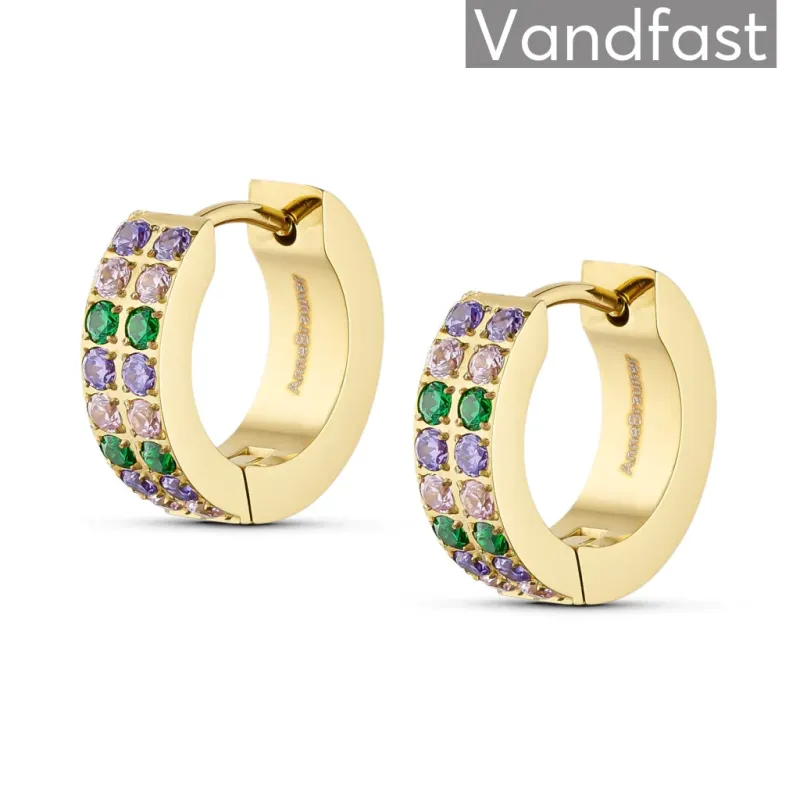 ANNEBRAUNER Creole Double Line Green/Pink Mix 18K Guldbelagt