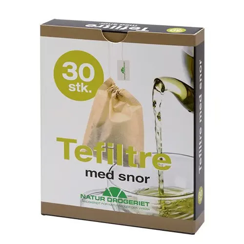 Tefiltre med snor,  ubleget (30 stk)