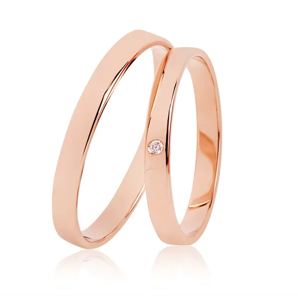 BARTOLI Classic vielsesringe i 8 kt. Rosaguld med Diamant 0,01 ct. - 2,5 mm