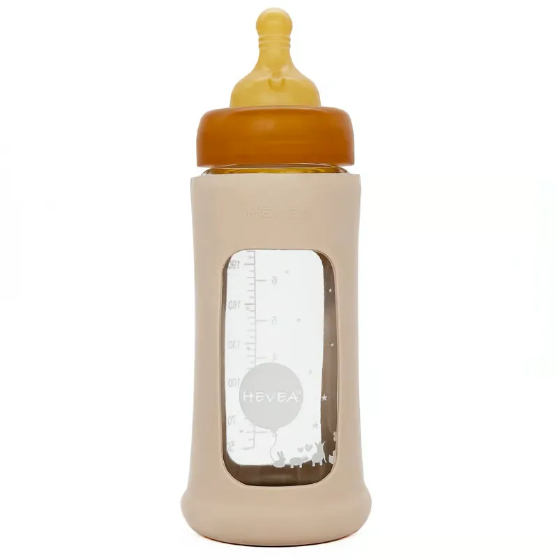 Hevea Baby Sutteflaske I Glas Med Cover Sand (250 ml)