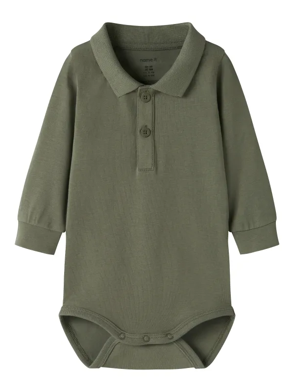 Name It Holger - LS Polo Body NOOS - Dusty Olive - 50 cm